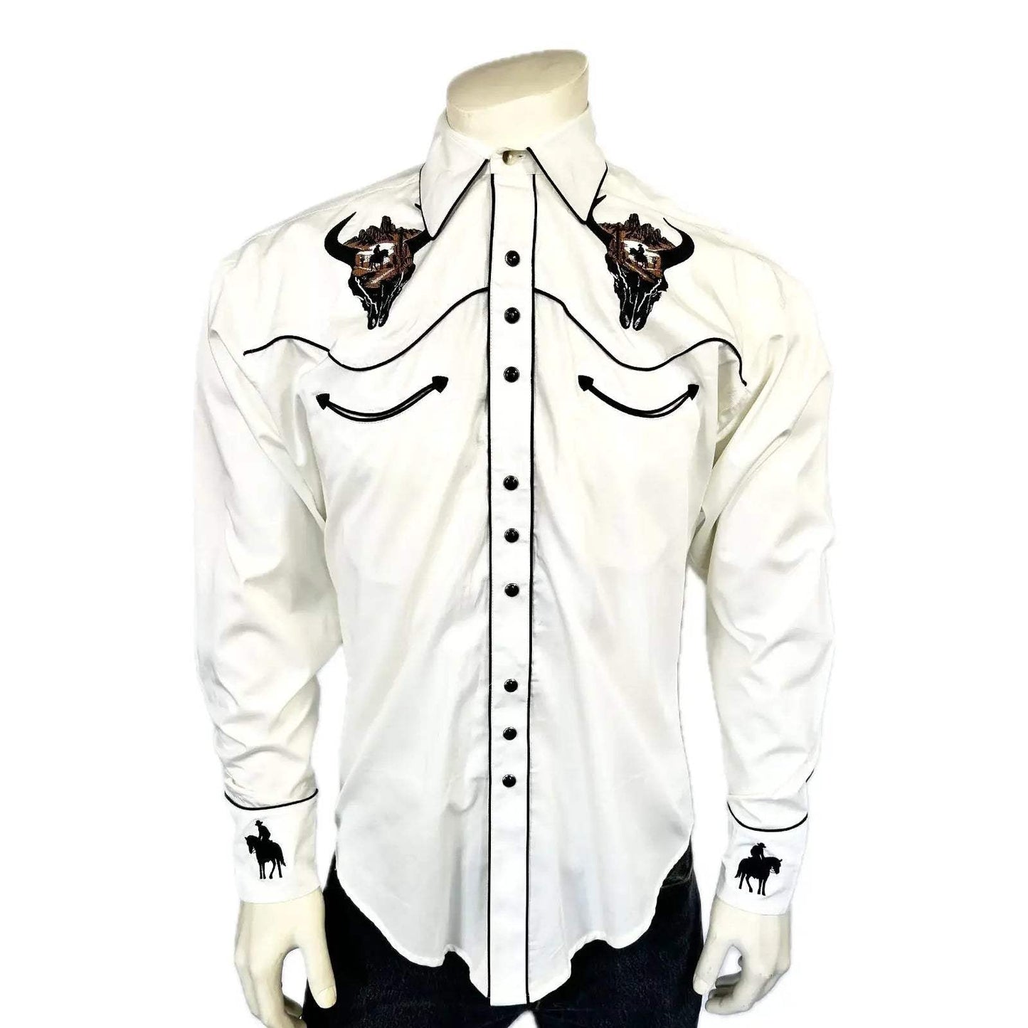Rockmount Ranch Wear men s ivory bison skull rider embroidered western shirt - Rockmount Clothing - Flyclothing LLC