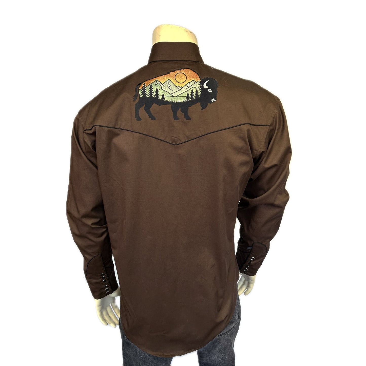 Rockmount Ranch Wear Men's Brown Bison & Mountain Embroidered Shirt - Rockmount Clothing - Flyclothing LLC