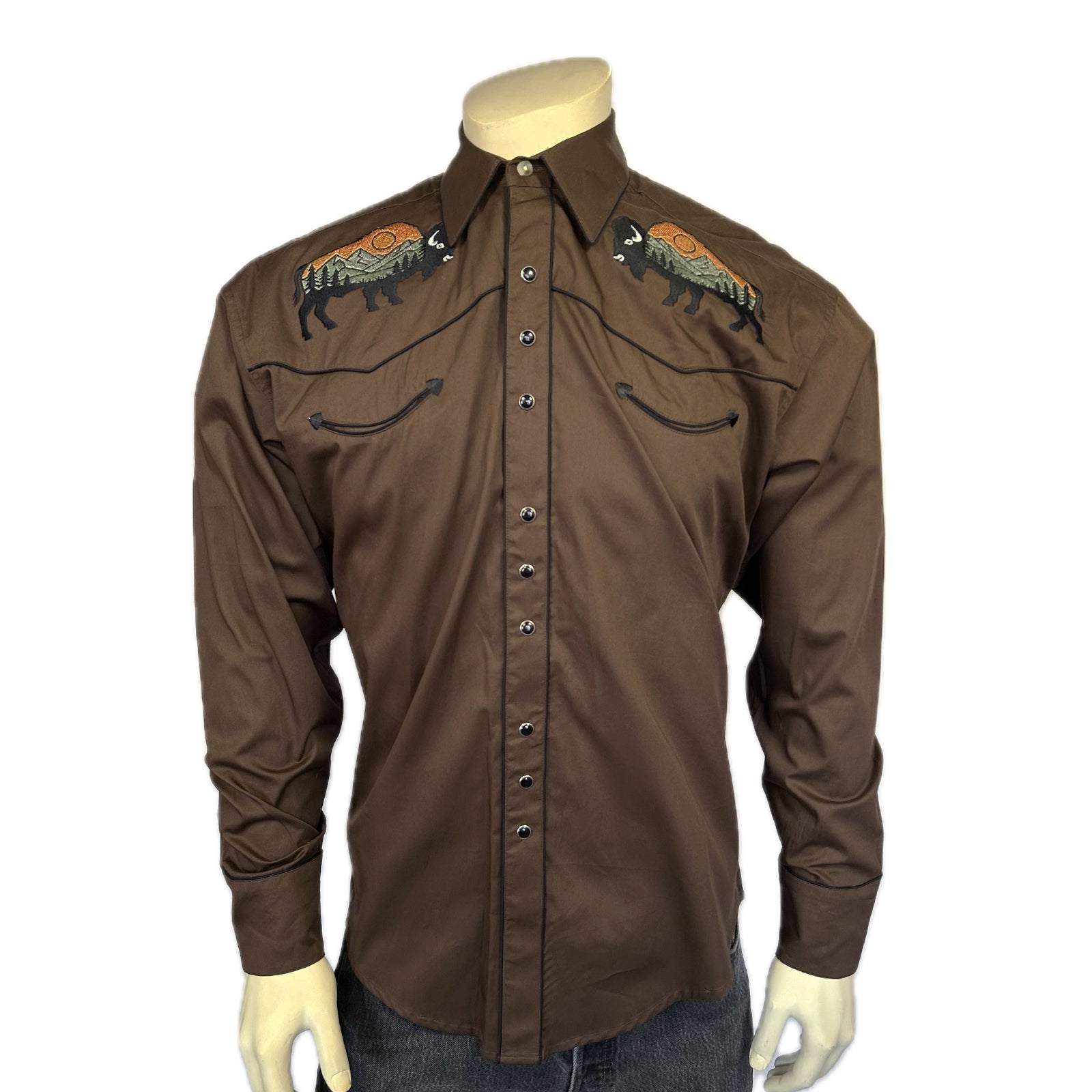 Rockmount Ranch Wear Men's Brown Bison & Mountain Embroidered Shirt - Rockmount Clothing - Flyclothing LLC