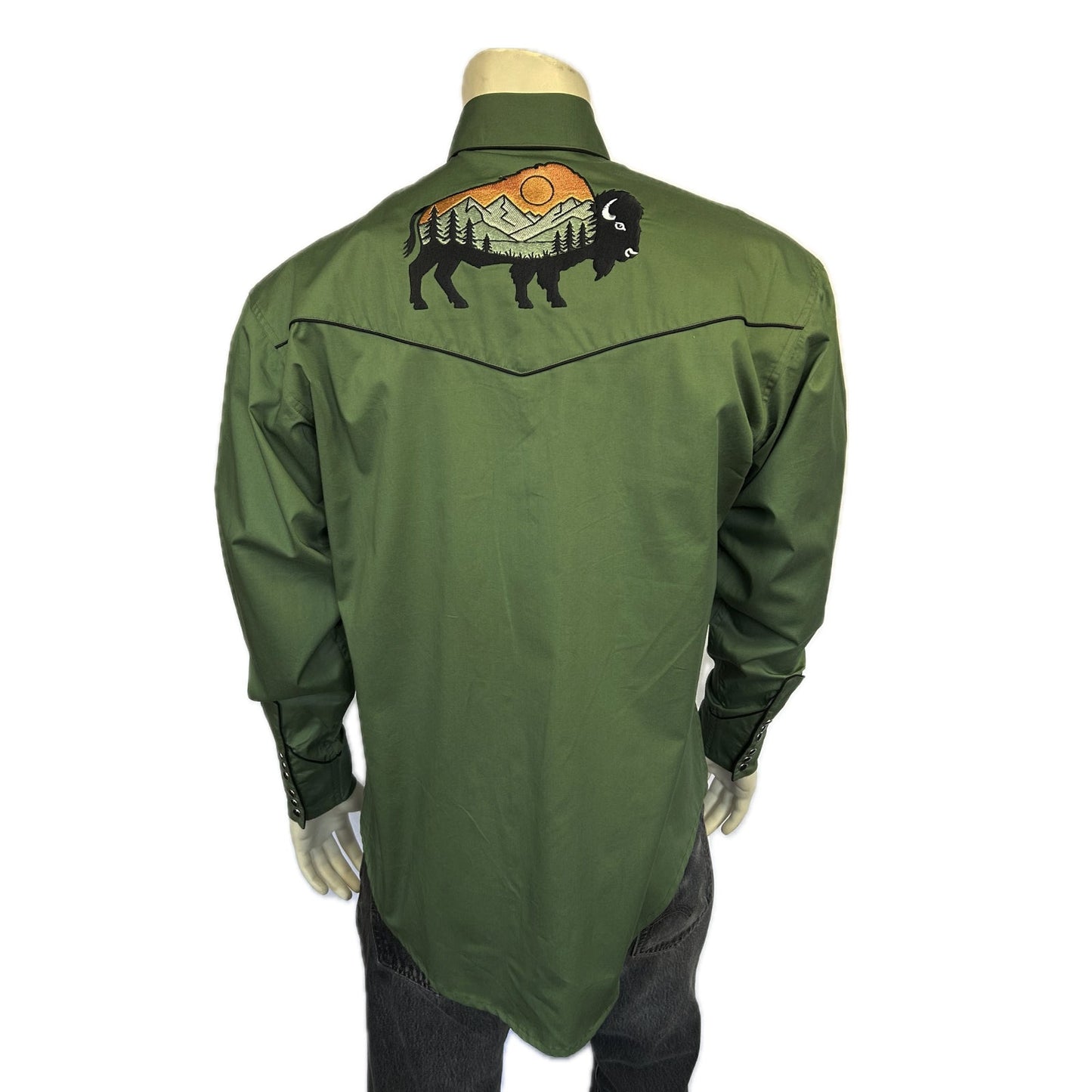 Rockmount Ranch Wear Men's Green Bison & Mountain Embroidered Western Shirt - Rockmount Clothing - Flyclothing LLC