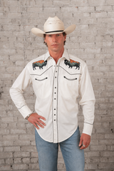 Rockmount Ranch Wear Men's Ivory Bison & Mountain Embroidered Western Shirt - Rockmount Clothing - Flyclothing LLC