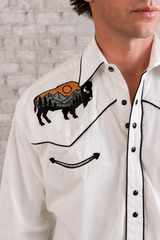 Rockmount Ranch Wear Men's Ivory Bison & Mountain Embroidered Western Shirt - Rockmount Clothing - Flyclothing LLC