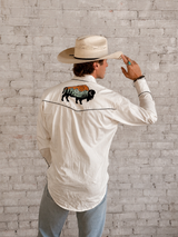 Rockmount Ranch Wear Men's Ivory Bison & Mountain Embroidered Western Shirt - Rockmount Clothing - Flyclothing LLC