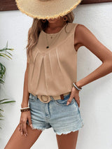 Ruched Round Neck Tank - Trendsi - Flyclothing LLC