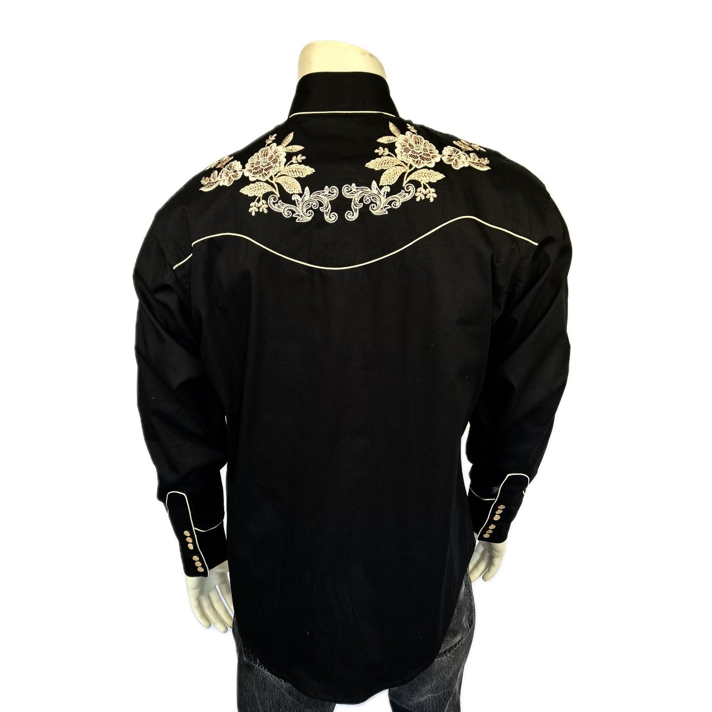 Rockmount Ranch Wear Men's Black with Tan Floral Embroidered Western Shirt - Rockmount Clothing - Flyclothing LLC