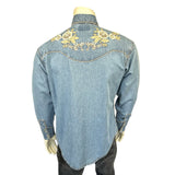 Rockmount Ranch Wear Women's Denim with Tan Floral Embroidered Western Shirt - Rockmount Clothing - Flyclothing LLC