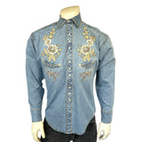 Rockmount Ranch Wear Women's Denim with Tan Floral Embroidered Western Shirt - Rockmount Clothing - Flyclothing LLC