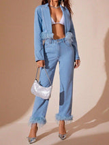 Plush Hem High Rise Straight Jeans - Trendsi - Flyclothing LLC