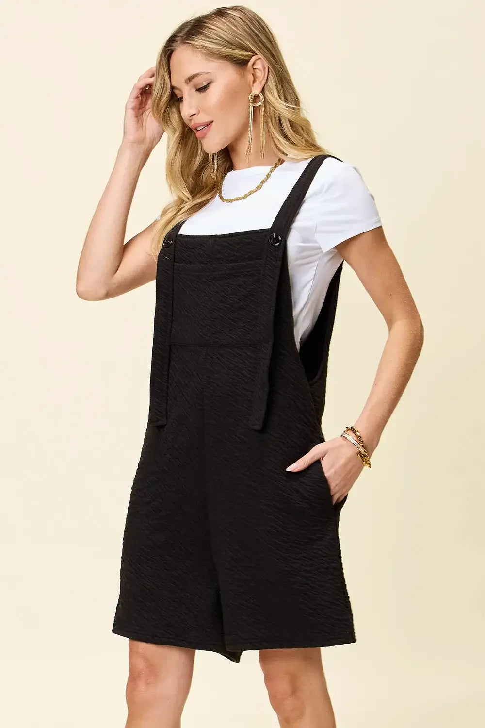 Double Take Full Size Texture Square Neck Romper - Trendsi - Flyclothing LLC