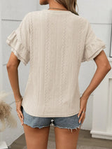 Eyelet Round Neck Flounce Sleeve Top - Trendsi - Flyclothing LLC