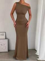 One-Shoulder Ruched Bodycon Maxi Dress - Trendsi - Flyclothing LLC