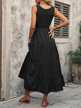 Smocked Scoop Neck Sleeveless Tank Dress - Trendsi - Flyclothing LLC