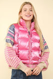 VERY J Shiny Metallic Zip Up Puffer Vest - Trendsi