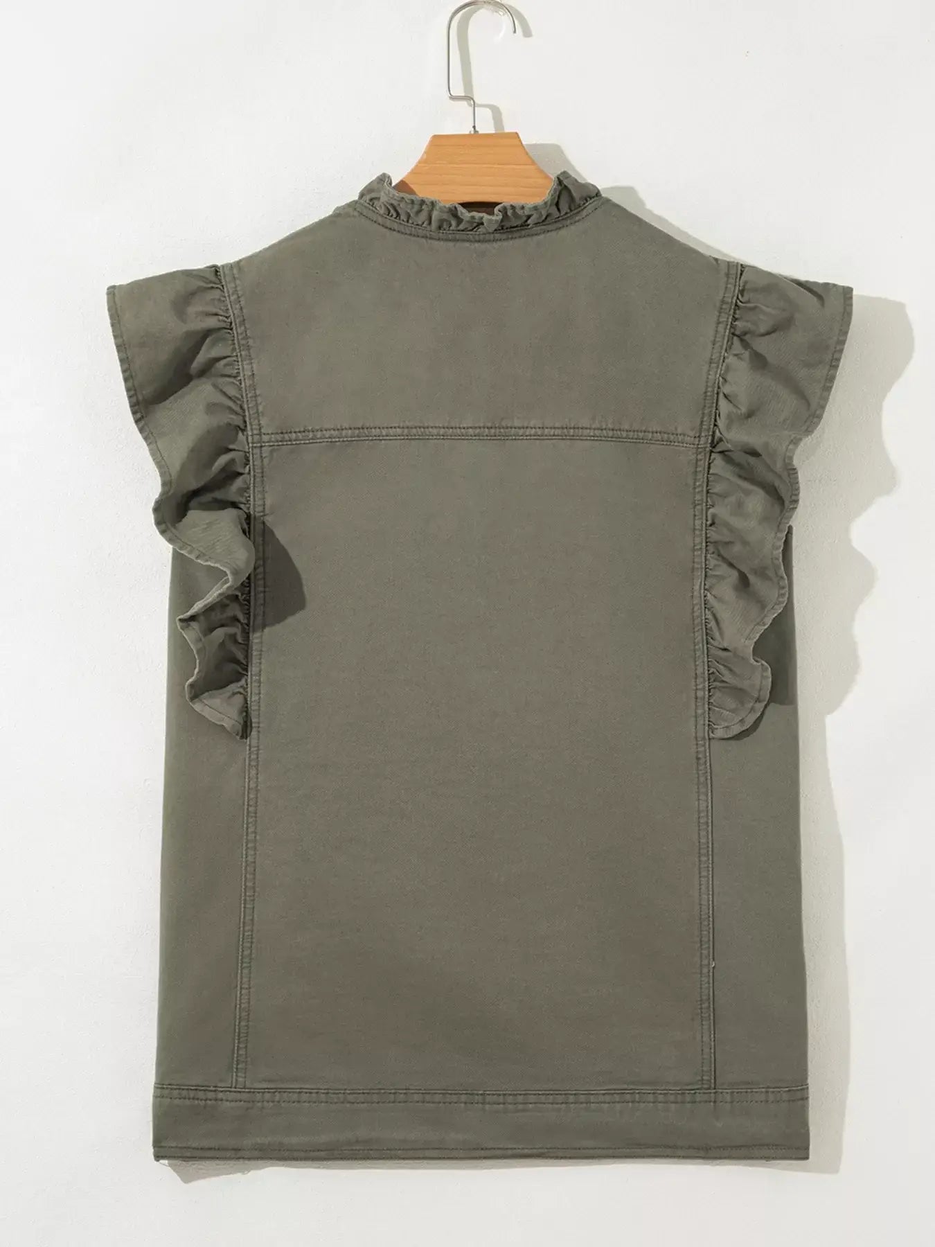 Ruffled Patchwork Denim Jacket Vest - Trendsi - Flyclothing LLC