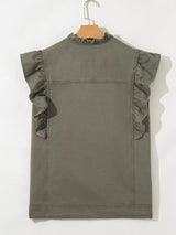 Ruffled Patchwork Denim Jacket Vest - Trendsi - Flyclothing LLC