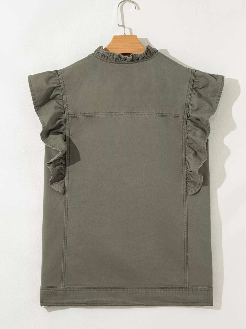 Ruffled Patchwork Denim Jacket Vest - Trendsi - Flyclothing LLC