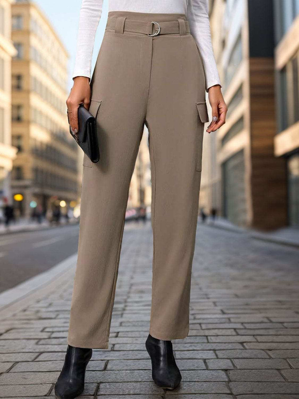 High Waist Straight Pants - Trendsi - Flyclothing LLC