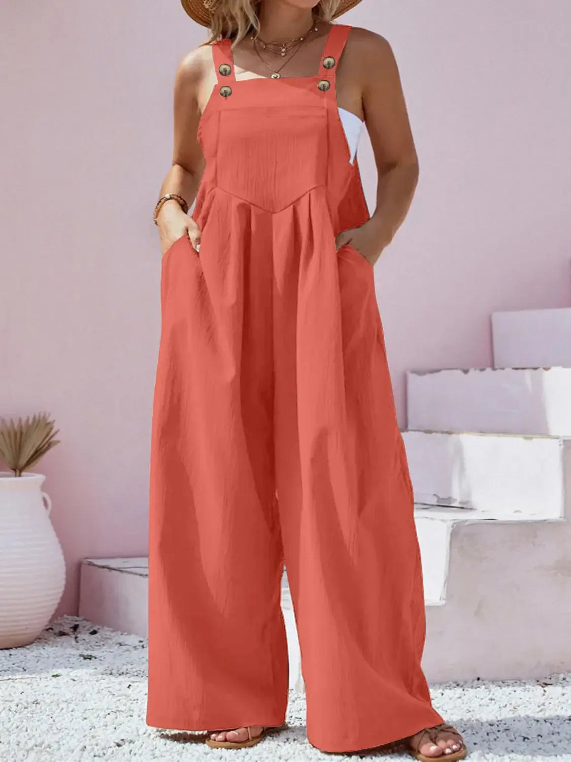 Plus Size Square Neck Wide Leg Overalls - Trendsi - Flyclothing LLC