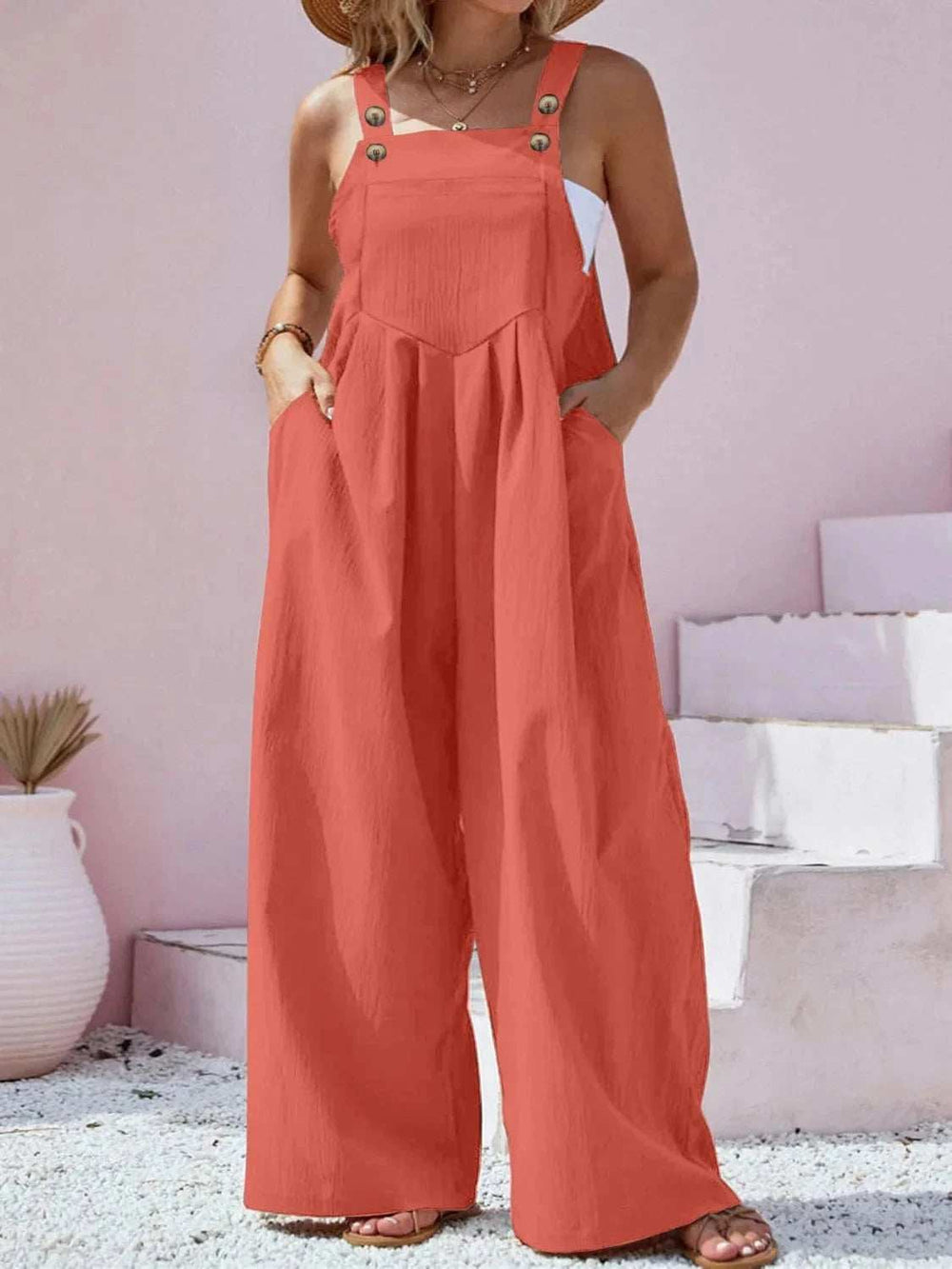 Plus Size Square Neck Wide Leg Overalls - Trendsi - Flyclothing LLC