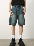 Men's Washed Denim Shorts with Pockets - Trendsi