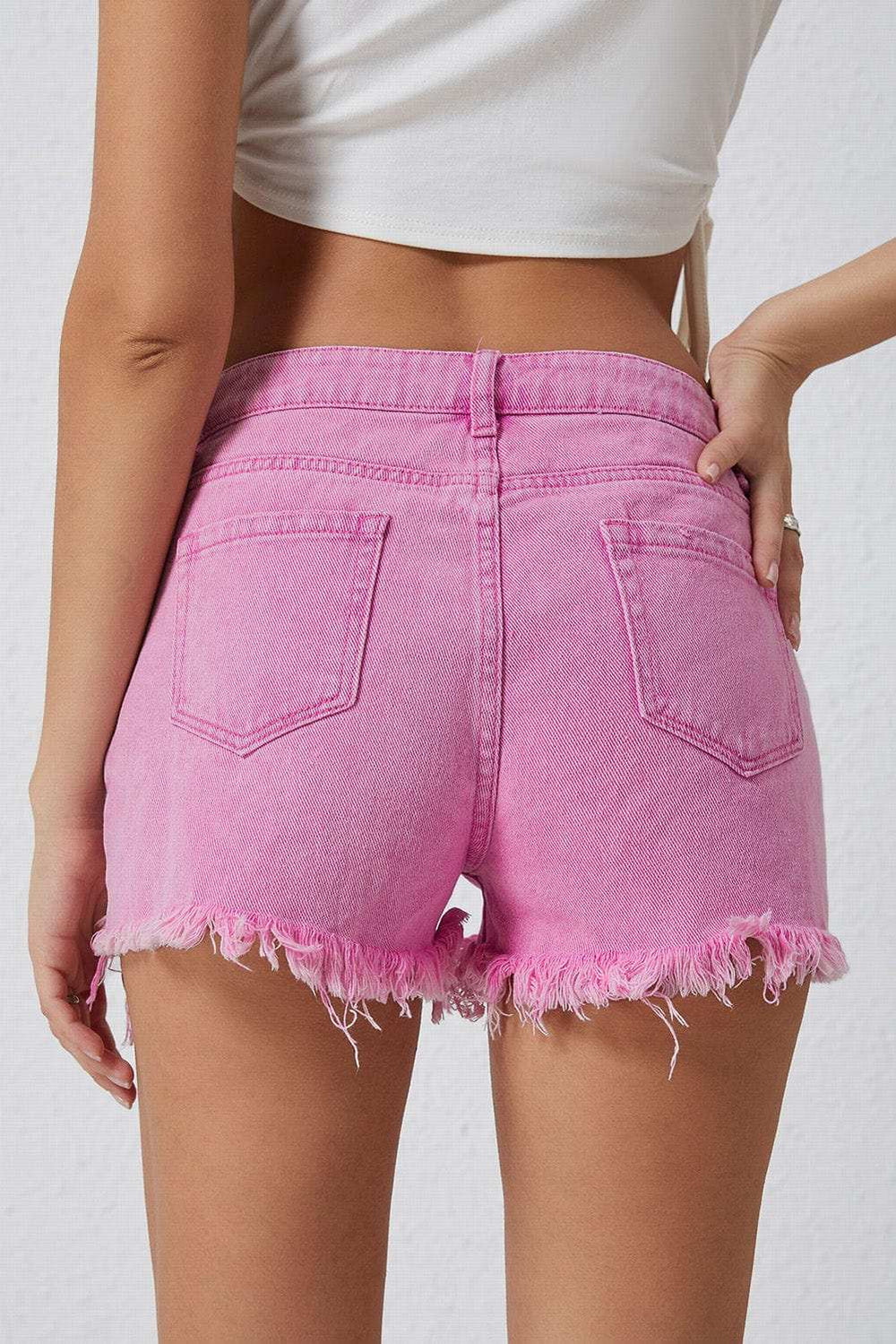 High Rise Crossover Waist Denim Shorts - Trendsi - Flyclothing LLC