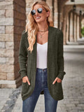 Ribbed Open Front Long Cardigan with Pockets - Trendsi - Flyclothing LLC