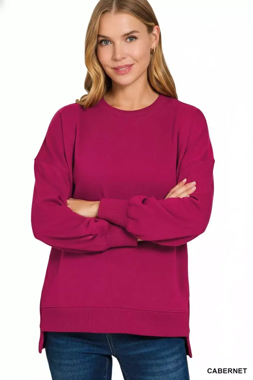 Zenana Fleece Hi-low Boyfriend Sweatshirts with Pockets - Trendsi - Flyclothing LLC