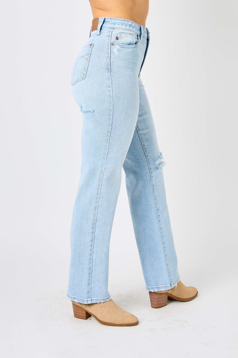 Judy Blue Full Size High Waist Distressed Straight Jeans - Trendsi