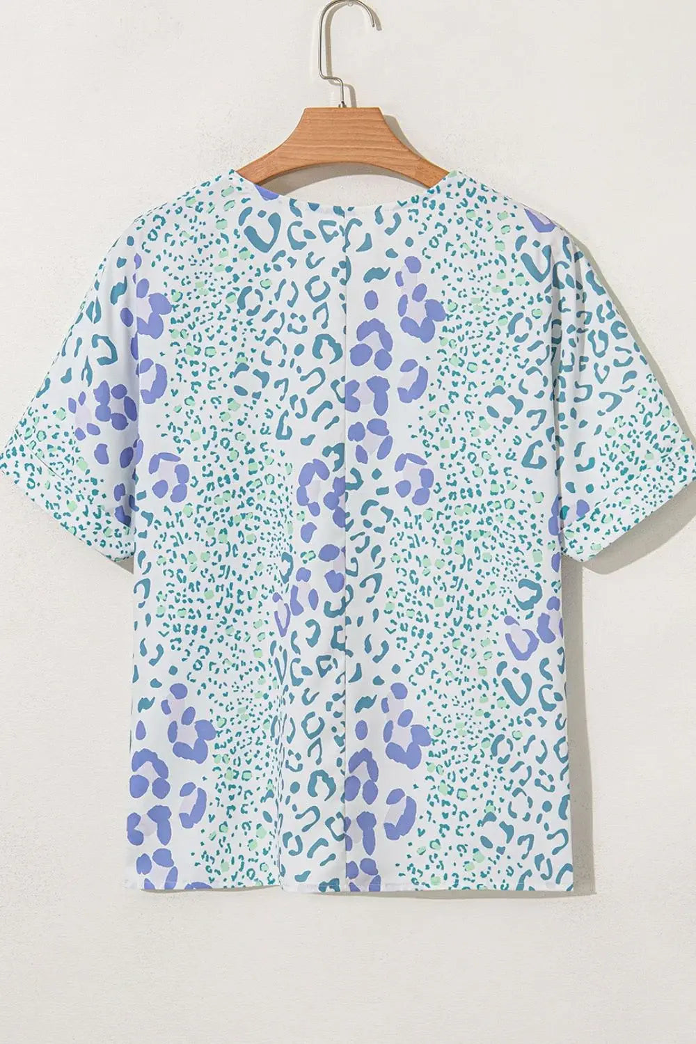 Leopard Print V Neck Short Sleeve Blouse - Trendsi - Flyclothing LLC