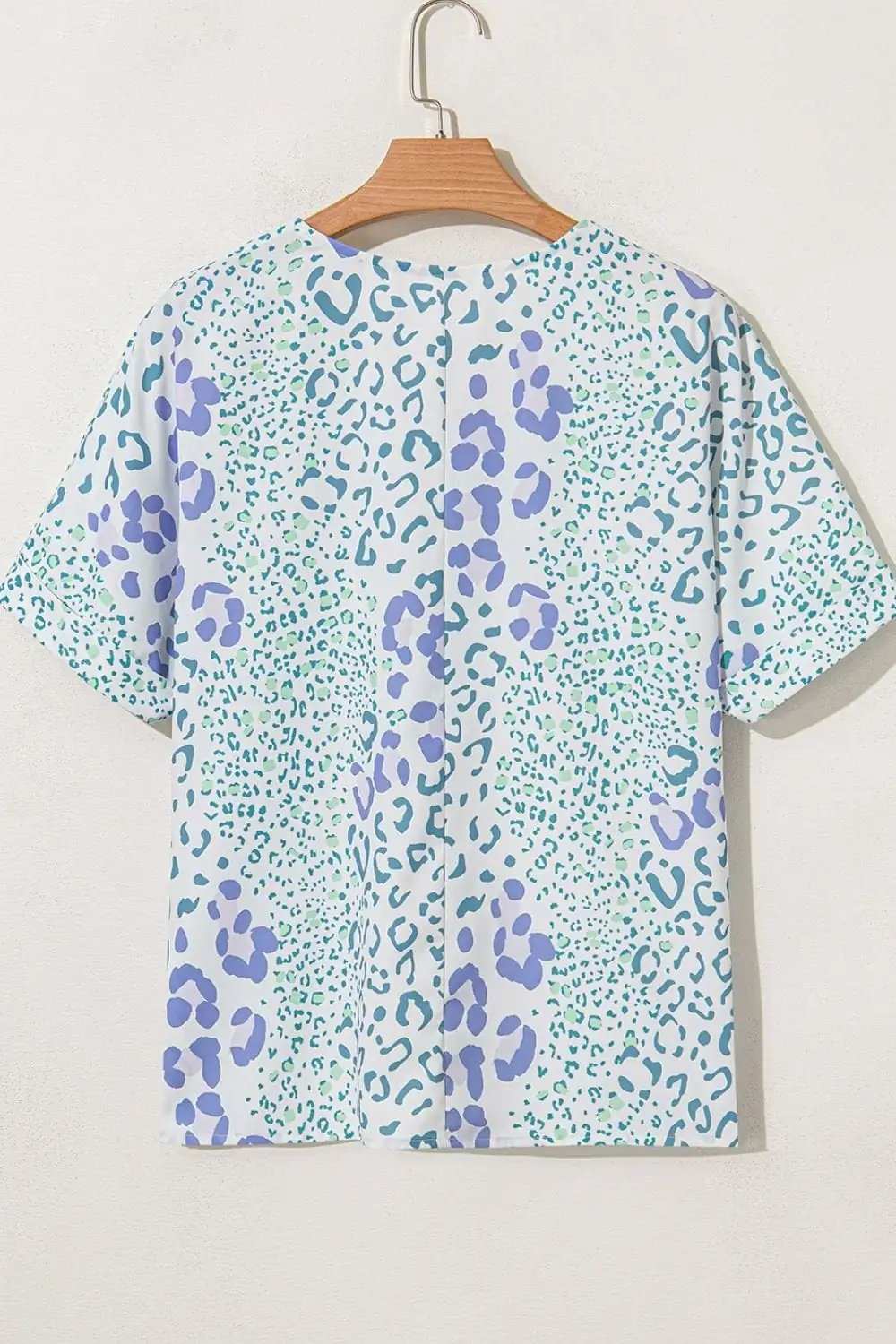 Leopard Print V Neck Short Sleeve Blouse - Trendsi - Flyclothing LLC