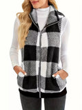 Plus Size Cozy Plaid Fleece Vest Coat - Trendsi - Flyclothing LLC