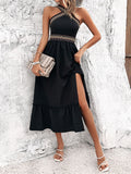 Devine Ruffled Slit Sleeveless Midi Dress - Trendsi