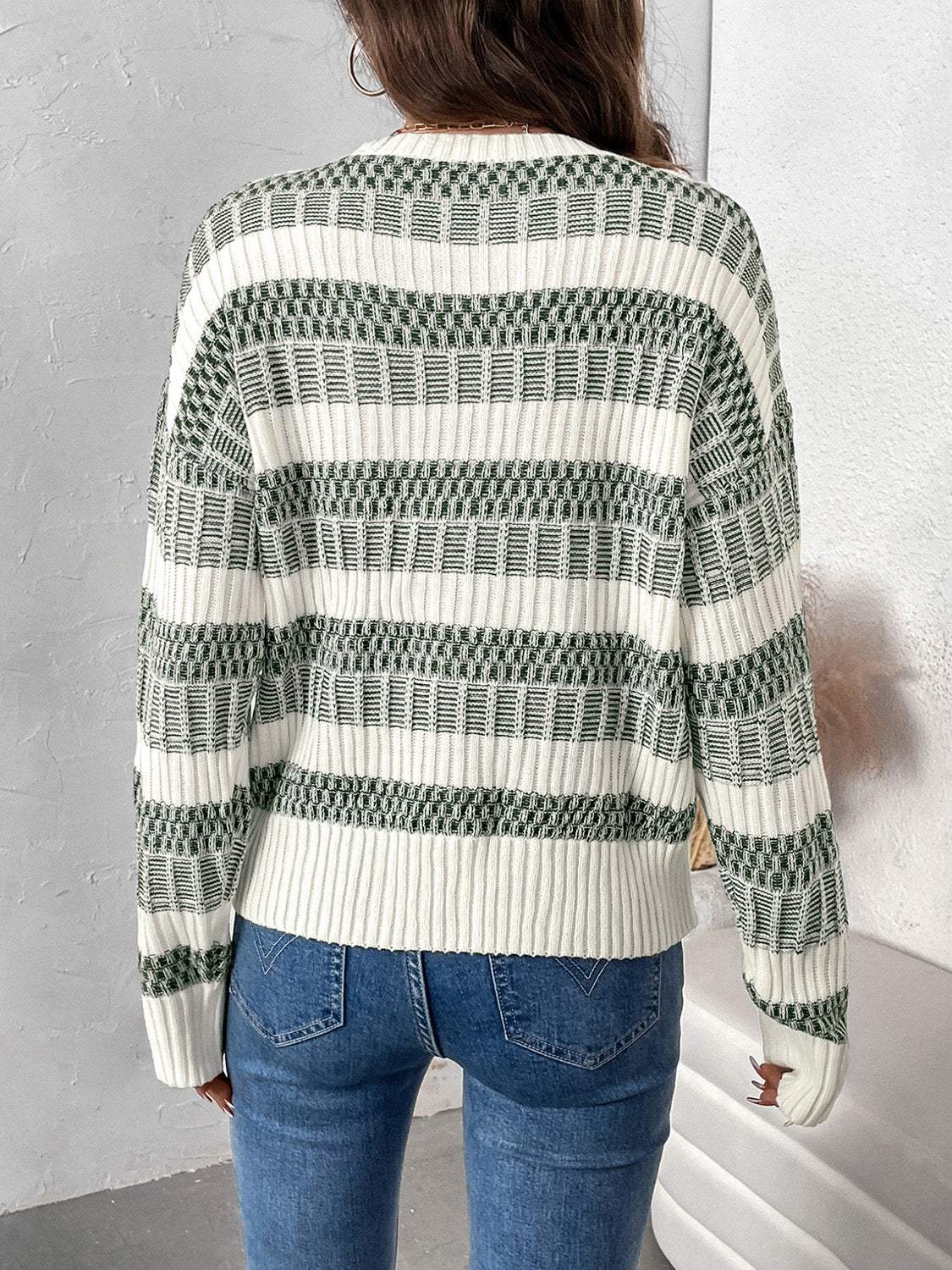 Perfee Contrast Round Neck Long Sleeve Sweater - Trendsi - Flyclothing LLC