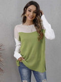 Color Block Round Neck Sweater - Trendsi - Flyclothing LLC