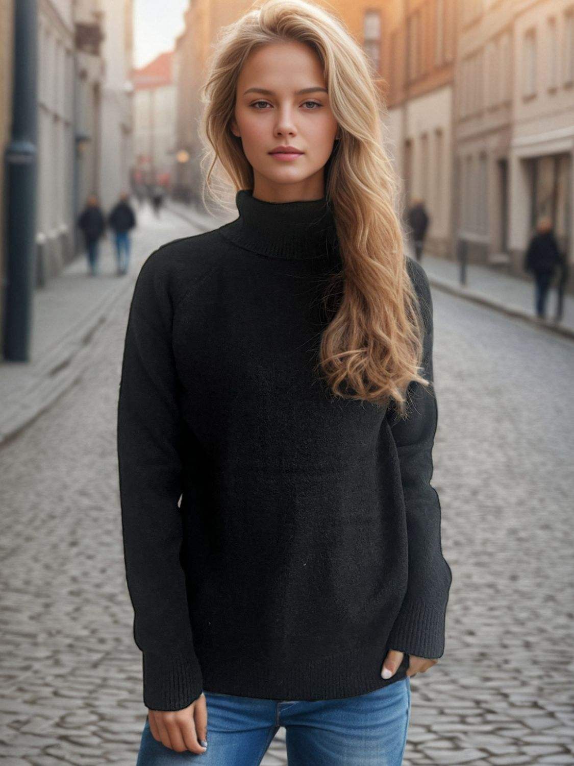 Solid Color Turtleneck Long Sleeve Sweater - Trendsi - Flyclothing LLC