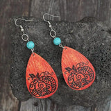 Turquoise Wooden Pumpkin Teardrop Earrings - Trendsi