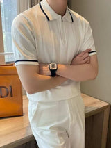 Men's Plus Size Quarter Zip Short Sleeve Polo - Trendsi - Flyclothing LLC