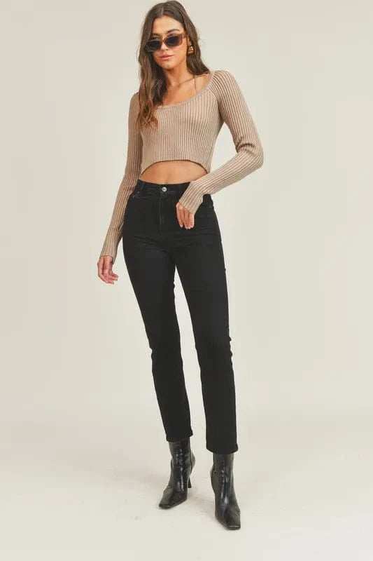 MABLE Long Sleeve Crop Sweater Top and Inner Bra Set - Trendsi - Flyclothing LLC