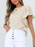 Round Neck Ruffle Sleeve Top - Trendsi - Flyclothing LLC