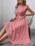 Tied Ruffled Cap Sleeve Midi Dress - Trendsi - Flyclothing LLC