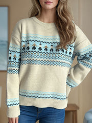 Contrast Round Neck Dropped Shoulder Sweater - Trendsi
