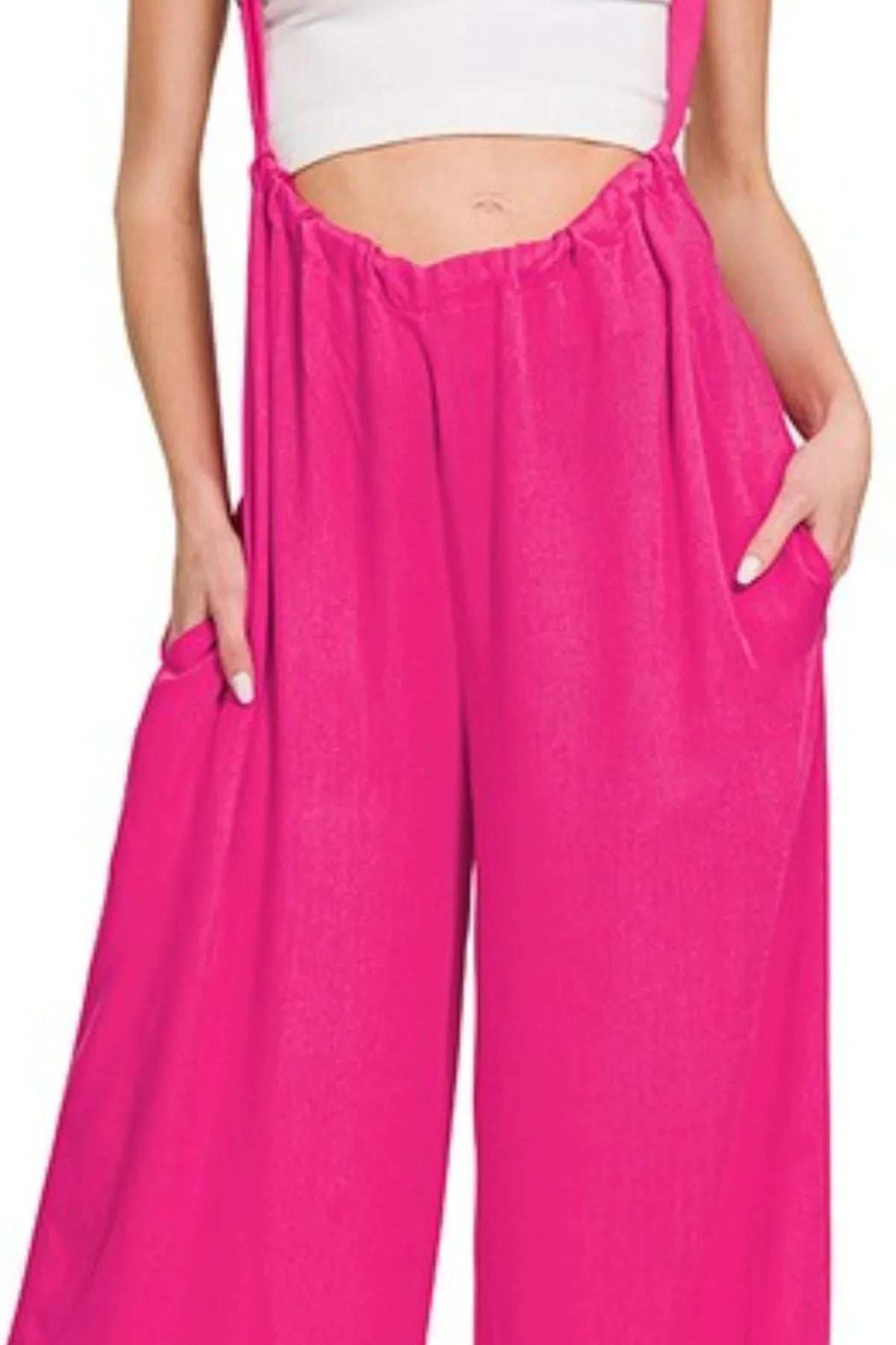 Zenana Woven Tie Back Suspender Jumpsuit - Trendsi - Flyclothing LLC