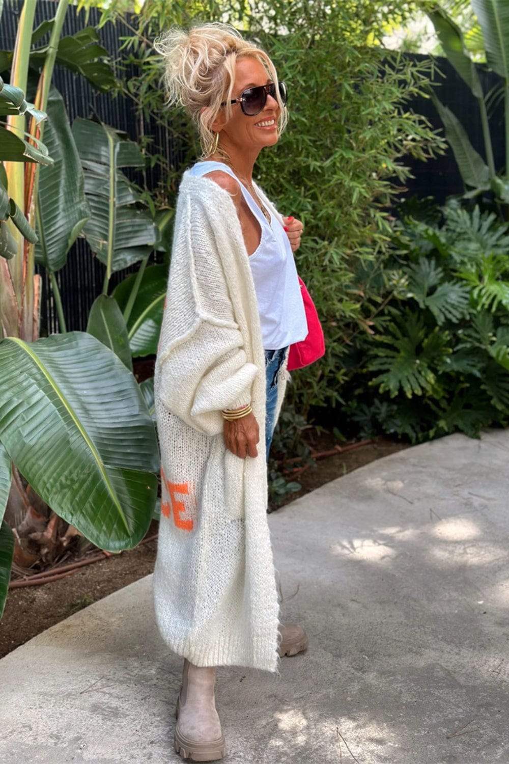 Letter Dropped Shoulder Long Sleeve Cardigan - Trendsi - Flyclothing LLC