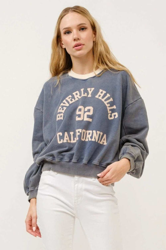 And The Why BEVERLY HILLS 92 CALIFORNIA Contrast Crop Sweatshirt - Trendsi - Flyclothing LLC
