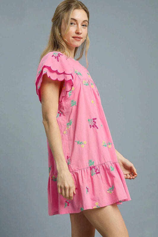 Umgee Floral Embroidered Short Sleeve Mini Dress - Trendsi - Flyclothing LLC