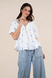 VERY J Flower Embroidered Woven Blouse - Trendsi - Flyclothing LLC