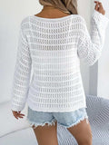 Openwork Boat Neck Long Sleeve Knit Cover Up - Trendsi - Flyclothing LLC