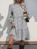 Frill Printed Mock Neck Long Sleeve Mini Dress - Trendsi - Flyclothing LLC