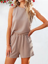 Round Neck Sleeveless Top and Shorts Set - Trendsi - Flyclothing LLC
