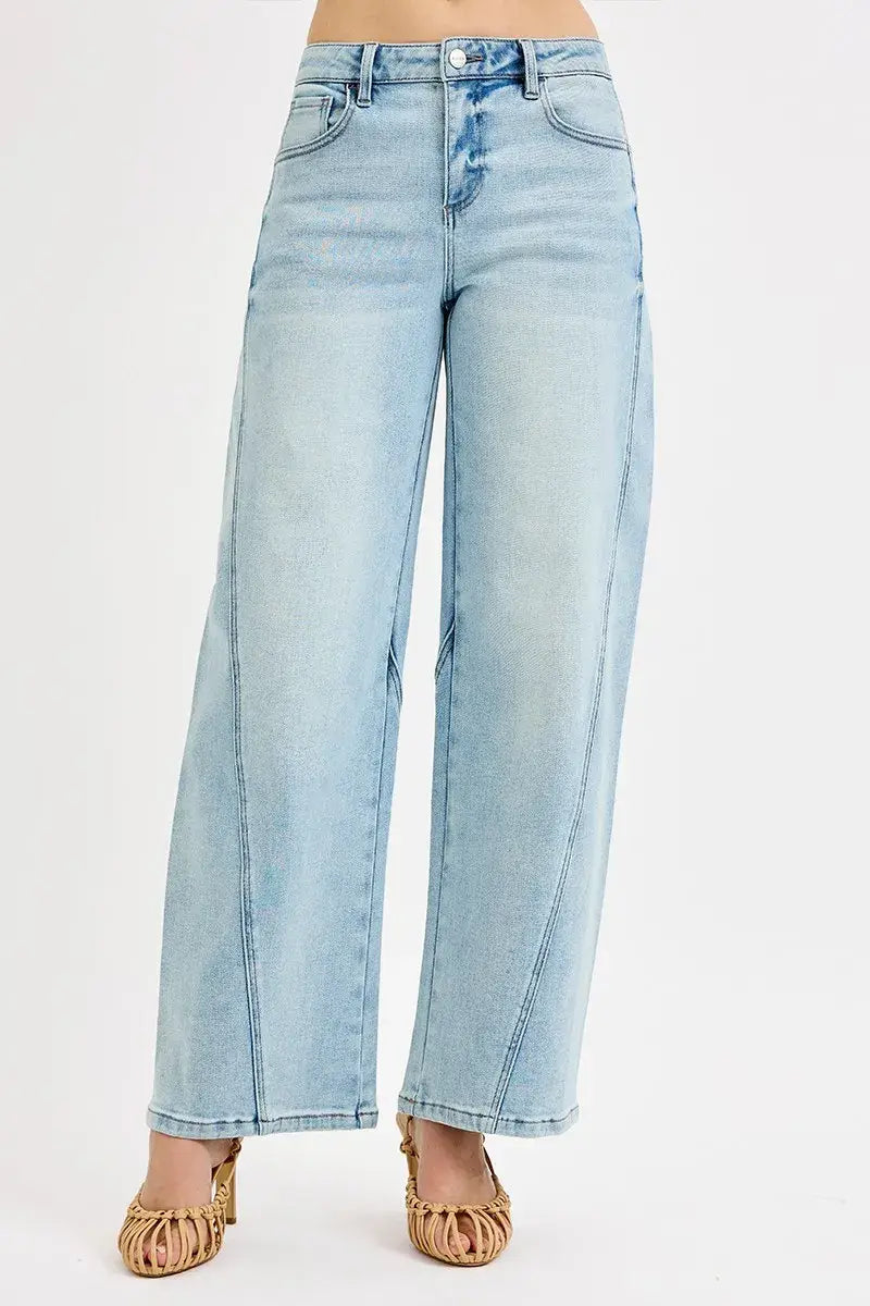 RISEN Full Size Mid Rise Fit Barrel Jeans Plus Size - Trendsi - Flyclothing LLC